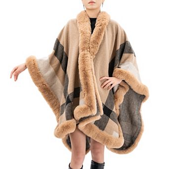 Women's Karla Hanson Savannah Drape Ruana With Faux Fur Trim