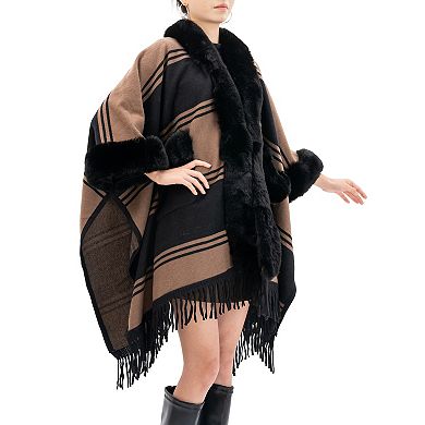 Women's Karla Hanson Soft Horizon Ruana With Fringe Trim