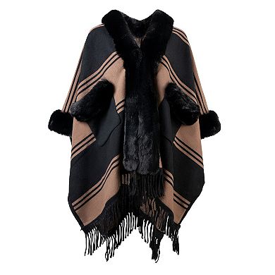 Women's Karla Hanson Soft Horizon Ruana With Fringe Trim