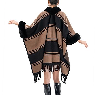 Women's Karla Hanson Soft Horizon Ruana With Fringe Trim