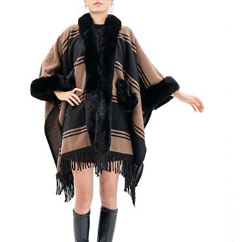 Women's Karla Hanson Soft Horizon Ruana With Fringe Trim