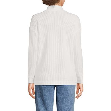 Women's Lands' End Waffle Shawl Collar Henley Long Sleeve Top