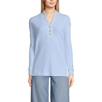Petite Lands' End Long Sleeve Waffle Shawl Collar Henley Top