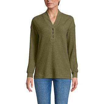 Petite Lands' End Long Sleeve Waffle Shawl Collar Henley Top