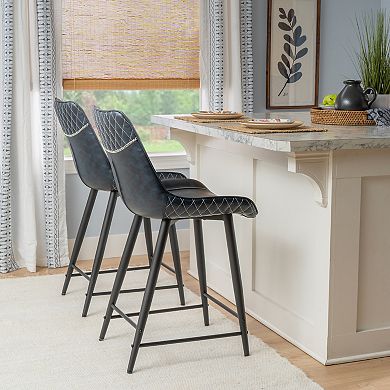 Linon Upholstered Counter Stool with Diamond Stitching
