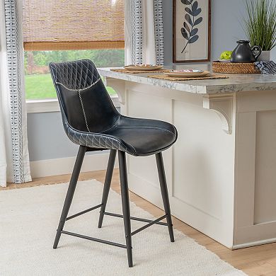Linon Upholstered Counter Stool with Diamond Stitching