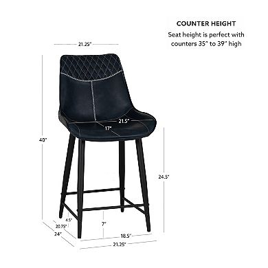 Linon Upholstered Counter Stool with Diamond Stitching