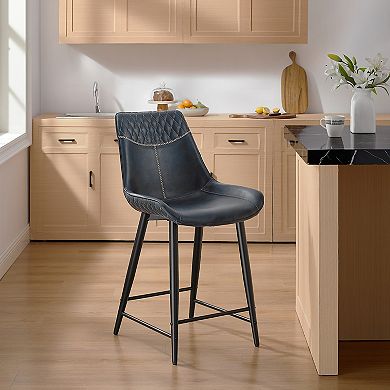 Linon Upholstered Counter Stool with Diamond Stitching