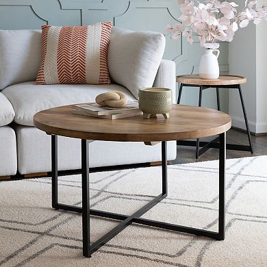 Linon Evanston Metal Base Round Coffee Table