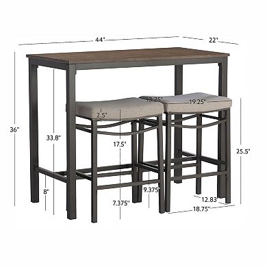 Linon Betty Bistro dinig Table and Cushioned Stool 3-pc. Pub Set