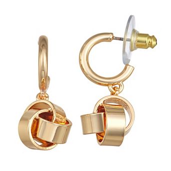 Nine West Gold-Tone Knot Drop Hoop Earrings