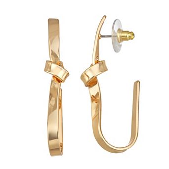 Nine West Gold-Tone Knot J-Hoop Earrings