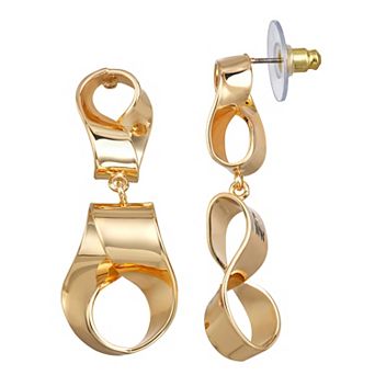 Nine West Gold-Tone Sculpted Ribbon Double Drop Earrings