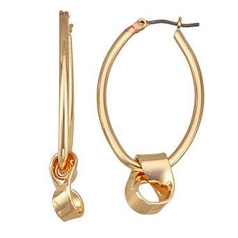 Nine West Gold-Tone Ribbon Knot Hoop Drop Earrings