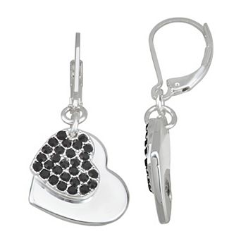 Nine West Pave Heart Leverback Earrings