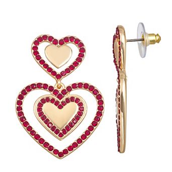 Nine West Gold-Tone Heart Double Drop Earrings