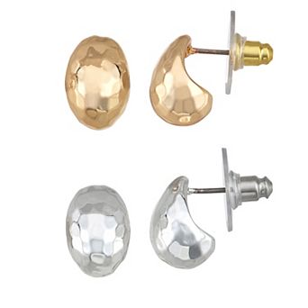 Nine West 2-Pair Gold Tone & Silver Tone Faceted Stud Earrings Set