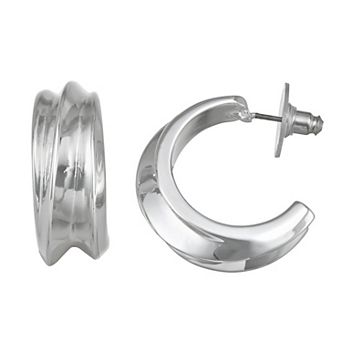 Nine West Silver-Tone Sculpted C-Hoop Earrings