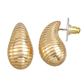 Nine West Gold Tone Puffy Spiral Teardrop Earrings