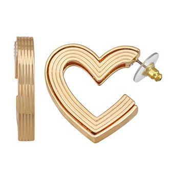 Nine West Gold Tone Heart Hoop Earrings