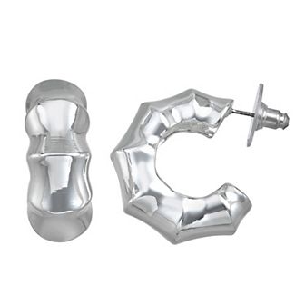 Nine West Silver Tone Scalloped Hoop Earrings