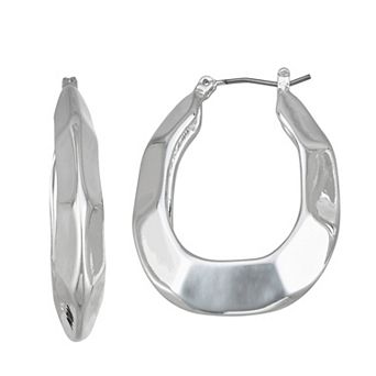 Nine West Silver Tone Faceted Hoop Earrings