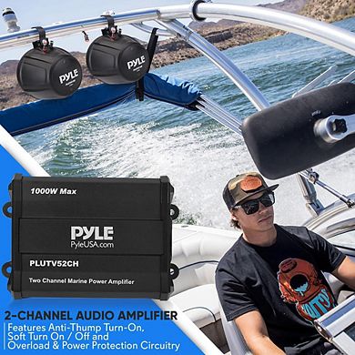 Pyle 5.25" Waterproof Marine Speakers with 2-Channel Amplifier System 1000 Watts
