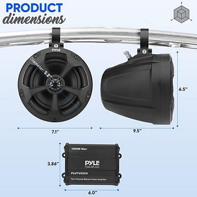 Pyle 5.25" Waterproof Marine Speakers with 2-Channel Amplifier System 1000 Watts