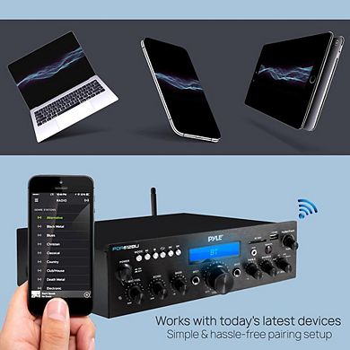 Pyle Bluetooth Stereo Amplifier Receiver, 200W, Compact Desktop Audio, FM Radio, MP3/USB/SD Support