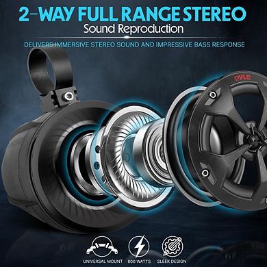 Pyle 4" Waterproof Off-Road Speakers with Amplified Bluetooth Remote Control 800 Watts