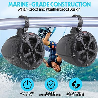Pyle 4" Waterproof Off-Road Speakers with Amplified Bluetooth Remote Control 800 Watts