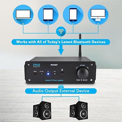 Pyle 2-Ch. Pro Audio Desktop Stereo Amplifier, 100W, Compact Hi-Fi, Bluetooth Streaming