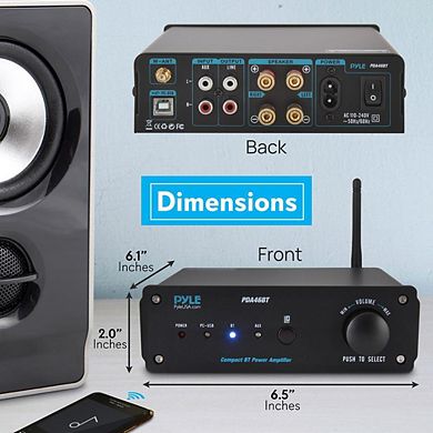 Pyle 2-Ch. Pro Audio Desktop Stereo Amplifier, 100W, Compact Hi-Fi, Bluetooth Streaming