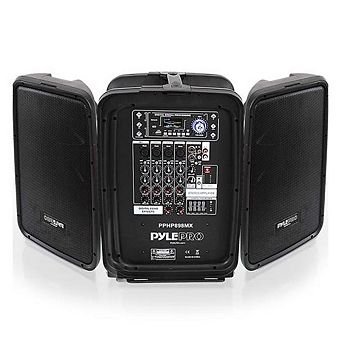 Pyle 600 watt 8-Channel Portable Bluetooth Wireless PA Speaker Amplifier Kit with 8" Subwoofer