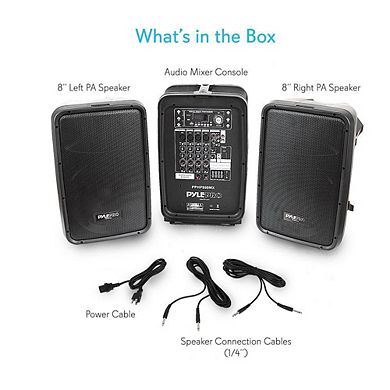 Pyle 600 Watt 8-Channel Portable Bluetooth Wireless PA Speaker Amplifier Kit with 8" Subwoofer