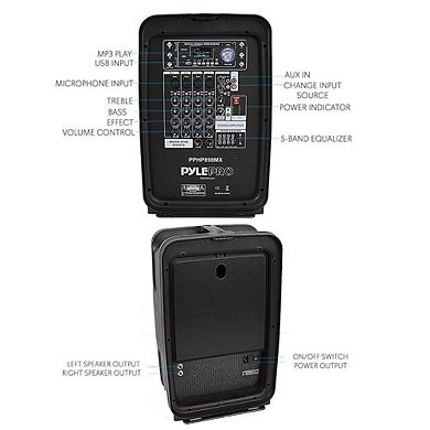 Pyle 600 Watt 8-Channel Portable Bluetooth Wireless PA Speaker Amplifier Kit with 8" Subwoofer