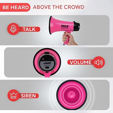 Pyle 20-Watt Compact Megaphone Speaker with Siren Alarm - Pink - PMP24PK