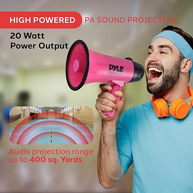Pyle 20-Watt Compact Megaphone Speaker with Siren Alarm - Pink - PMP24PK