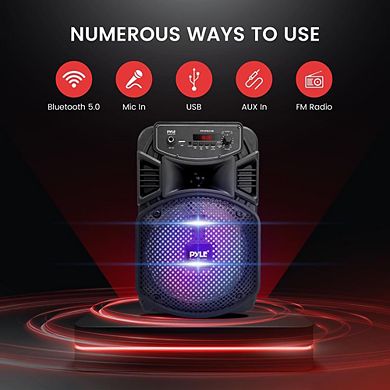 Pyle 8" 300W Portable Bluetooth PA Speaker System with LED Lights