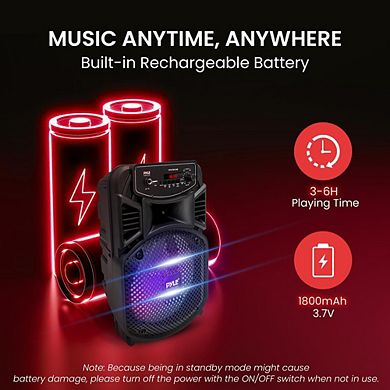 Pyle 8" 300W Portable Bluetooth PA Speaker System with LED Lights