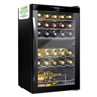 NutriChef 33-Bottle Wine Fridge, Dual Zone, Adjustable Temp 41°F-64°F, Ultra Quiet, Black