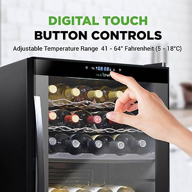 NutriChef 33-Bottle Wine Fridge, Dual Zone, Adjustable Temp 41°F-64°F, Ultra Quiet, Black