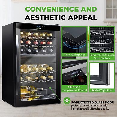 NutriChef 33-Bottle Wine Fridge, Dual Zone, Adjustable Temp 41°F-64°F, Ultra Quiet, Black
