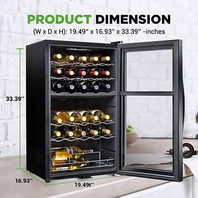 NutriChef 33-Bottle Wine Fridge, Dual Zone, Adjustable Temp 41°F-64°F, Ultra Quiet, Black