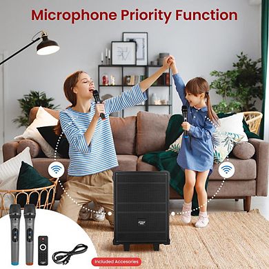Pyle 8'' Portable Wireless Bluetooth Speaker - Rechargeable Battery, Wireless Microphone, FM Radio
