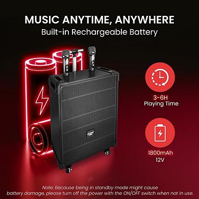 Pyle 8'' Portable Wireless Bluetooth Speaker - Rechargeable Battery, Wireless Microphone, FM Radio