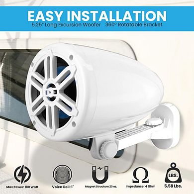 Pyle 5.25" Waterproof Off-Road Speakers - Marine Box System with Rotatable Brackets - White - 2ct
