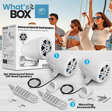 Pyle 5.25" Waterproof Off-Road Speakers - Marine Box System with Rotatable Brackets - White - 2ct