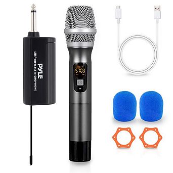 Pyle UHF Wireless Microphone Kit, Battery Operated Handheld Mics, Receiver, USB - Black