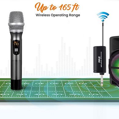 Pyle UHF Wireless Microphone Kit, Battery Operated Handheld Mics, Receiver, USB - Black
